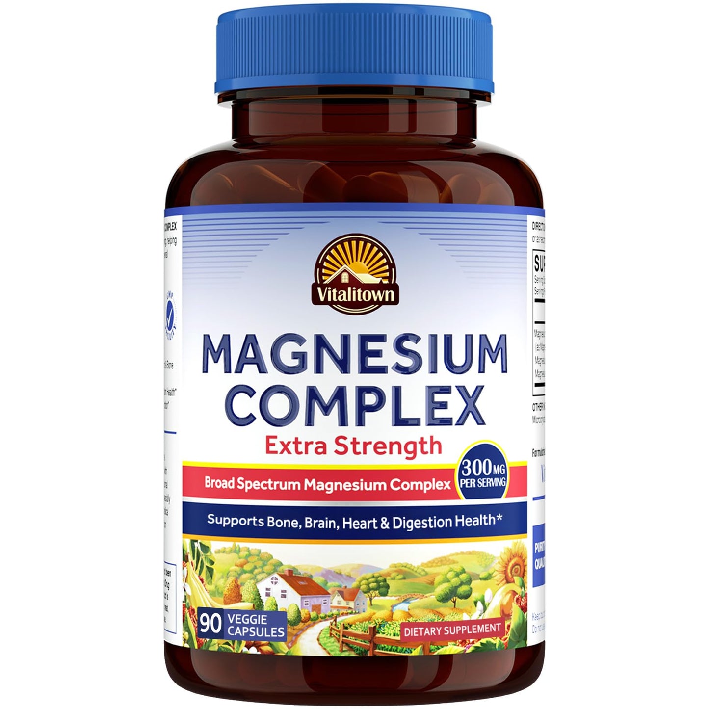 Vitalitown Magnesium Complex Supplement | 300mg Elemental Mag | Magnesium Citrate Glycinate Taurate Malate | Non-GMO, No Gluten, 90 Vegan Magnesio Capsules for Bone Brain Heart - Maple Wellness Supplements