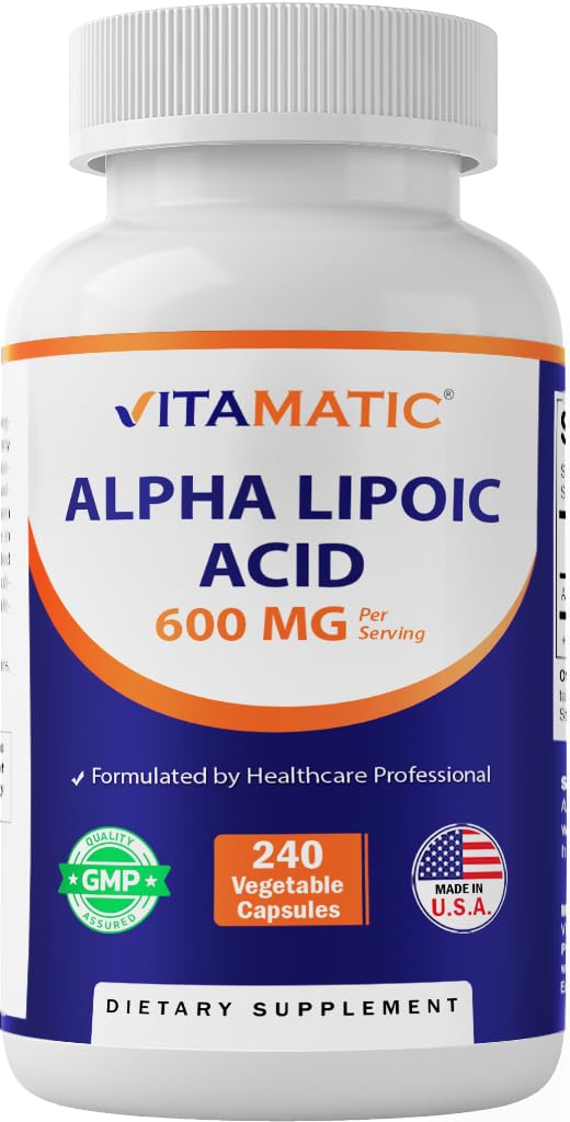 Vitamatic Alpha Lipoic Acid (ALA) 600mg Per Serving - 240 Vegetable Capsules - 120 Servings - Non-GMO & Gluten Free - Maple Wellness Supplements
