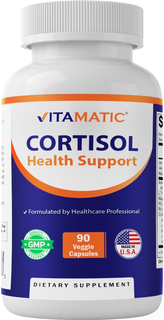 Vitamatic Cortisol Health Support - 90 Veggie Capsules - Made with Adaptogenic Blend with Ashwagandha, Rhodiola, Magnolia, L-Theanine, Phosphatidylserine - Maple Wellness Supplements