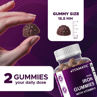 Vitamatic Iron 65 mg Gummies Supplement for Women & Men - 60 Vegan Gummies - Great Tasting Iron Gummy Vitamins with Vitamin C (1) - Maple Wellness Supplements