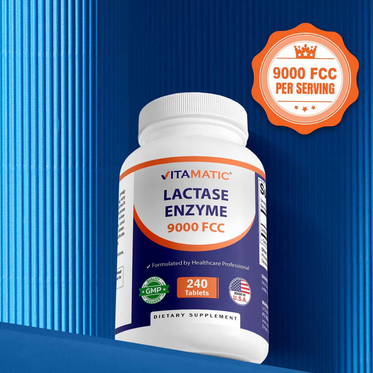 Vitamatic Lactase Enzyme 9000 FCC 240 Tablets - Lactose Intolerance Relief Caplets - Maple Wellness Supplements