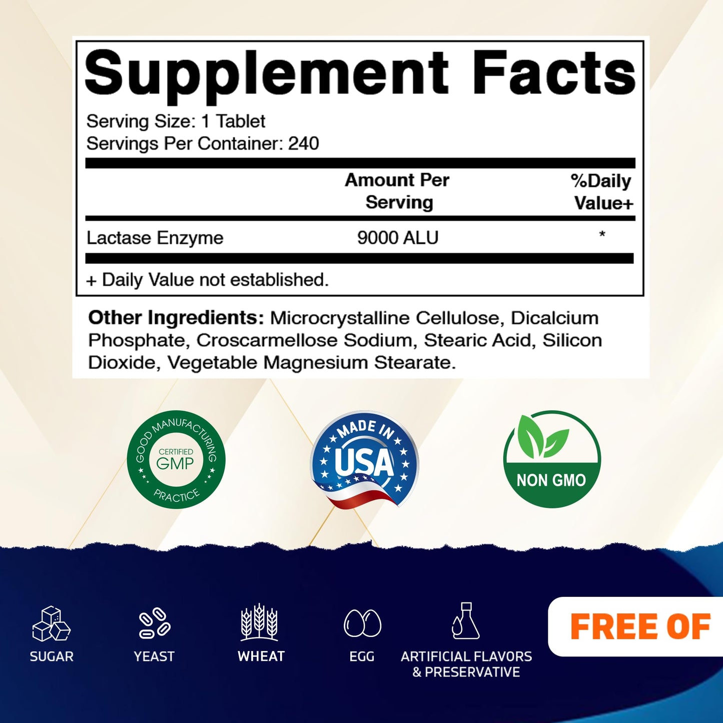 Vitamatic Lactase Enzyme 9000 FCC 240 Tablets - Lactose Intolerance Relief Caplets - Maple Wellness Supplements