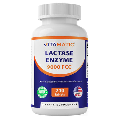Vitamatic Lactase Enzyme 9000 FCC 240 Tablets - Lactose Intolerance Relief Caplets - Maple Wellness Supplements