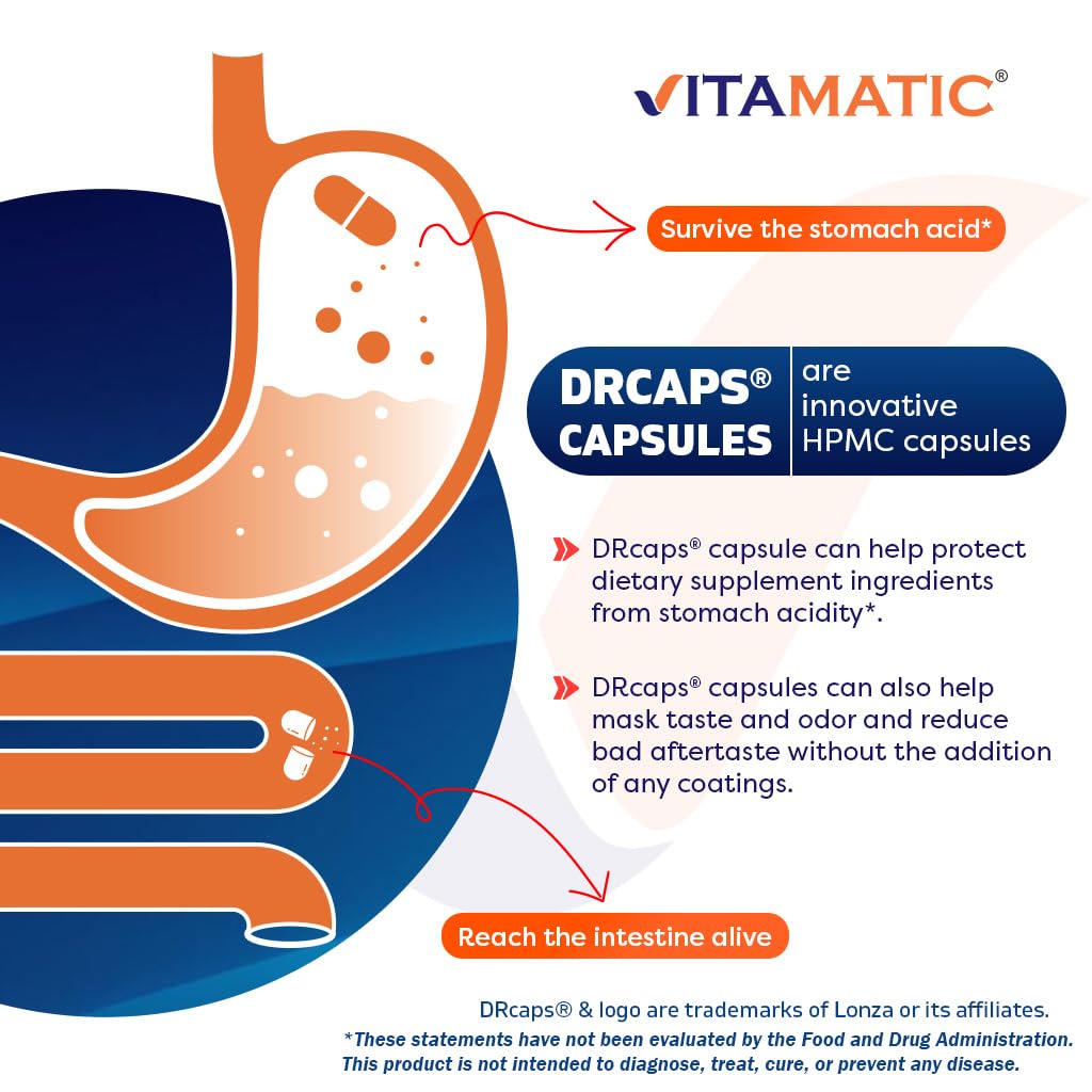 Vitamatic Lactobacillus Plantarum - 20 Billion per DR Capsule - 60 Count - Digestive Support - Made with Prebiotic Inulin Fiber - Maple Wellness Supplements