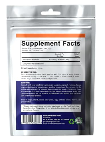 Vitamatic Lactobacillus Salivarius Probiotic Powder - Digestive Support - 100 Gram - Maple Wellness Supplements