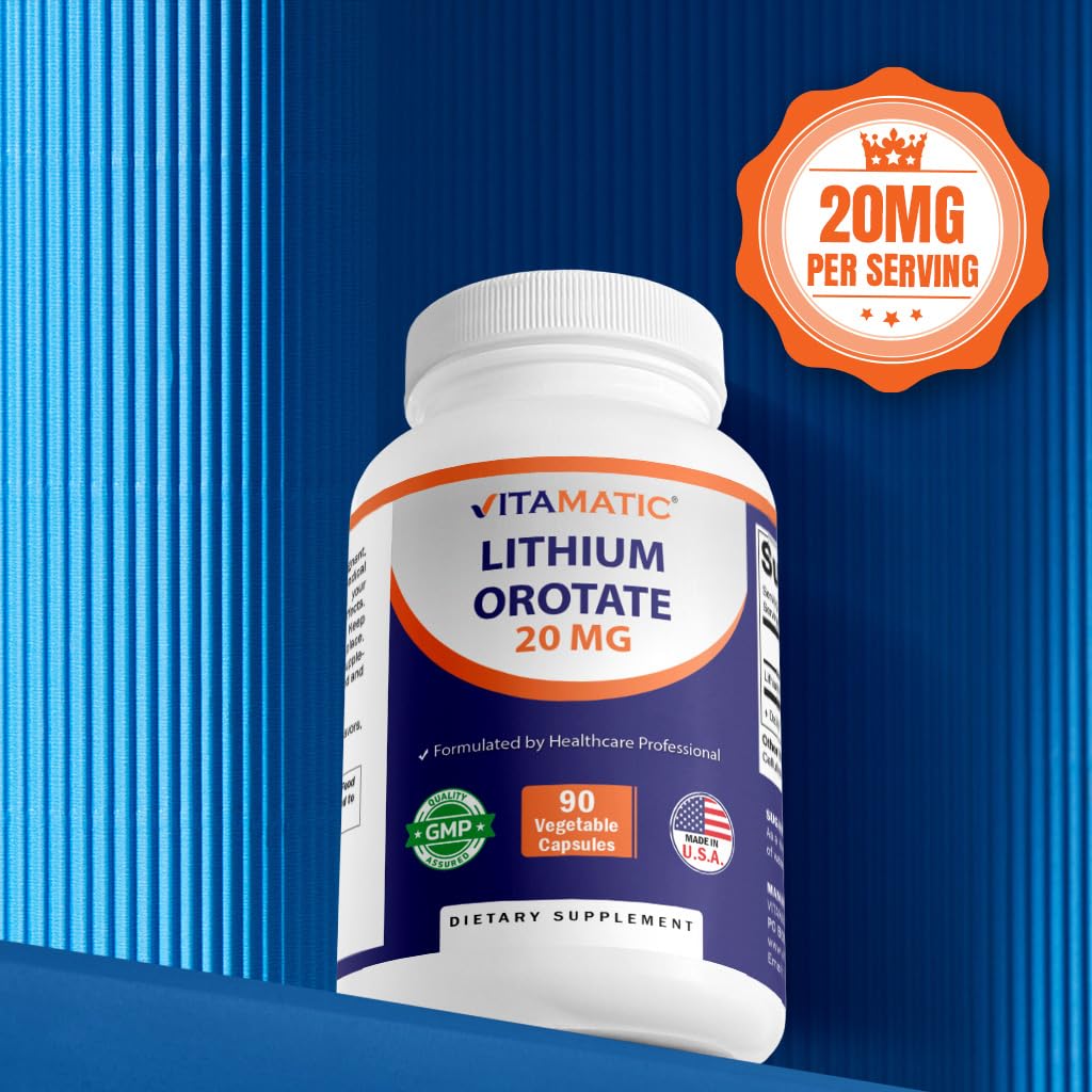 Vitamatic Lithium Orotate 20mg, 90 Capsules - Veggie Caps, Non-GMO, Gluten Free - Maple Wellness Supplements
