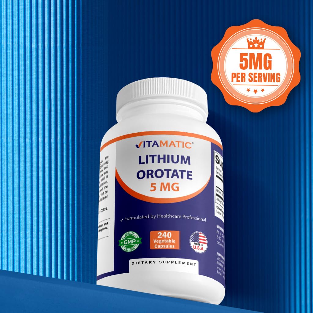 Vitamatic Lithium Orotate 5mg, 240 Veggie Capsules, Non-GMO, Gluten Free. - Maple Wellness Supplements