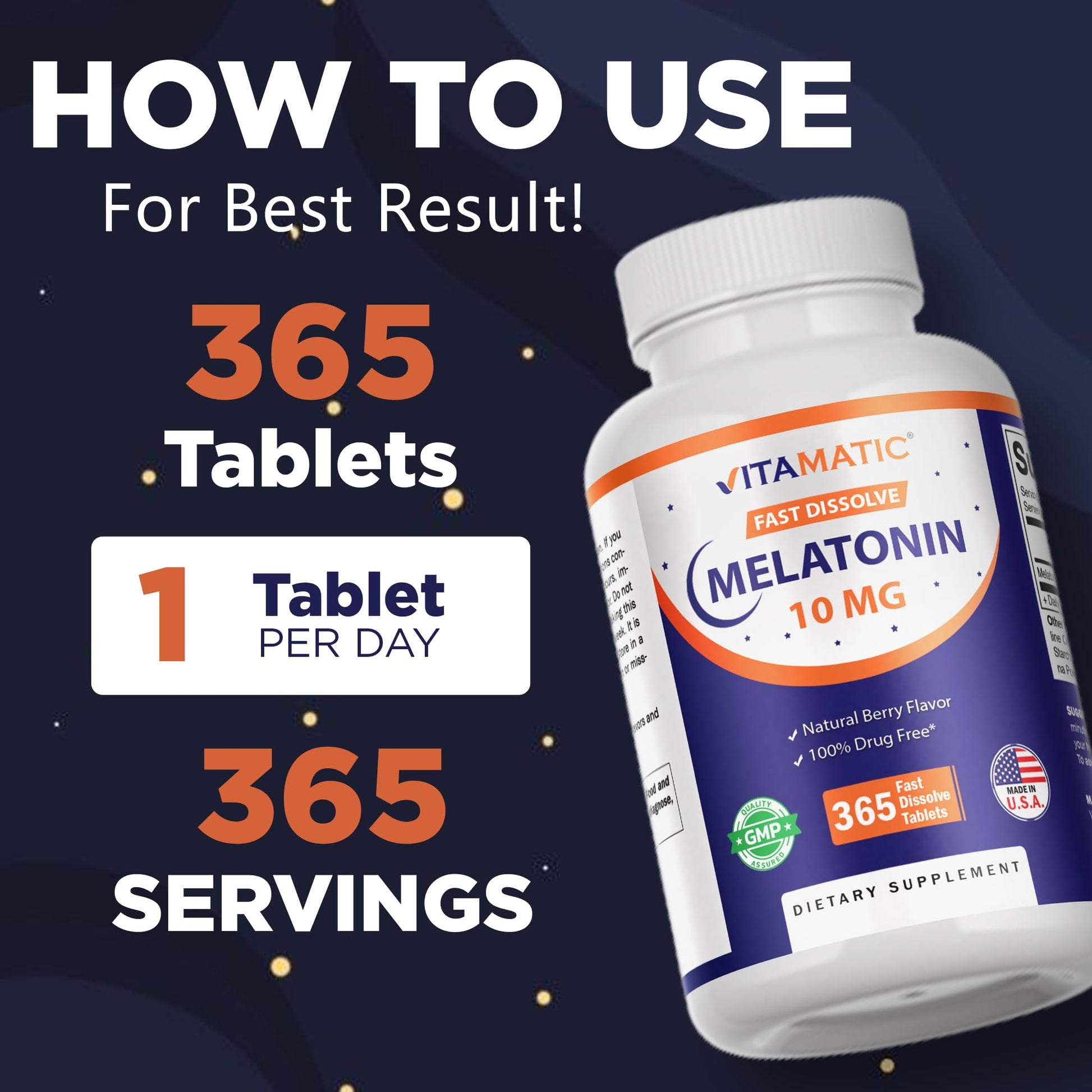 Vitamatic Melatonin 10 mg Fast Dissolve Tablets – Quick-Dissolving Sleep Support Supplement for Adults – Vegetarian, Non-GMO & Gluten-Free - Maple Wellness Supplements