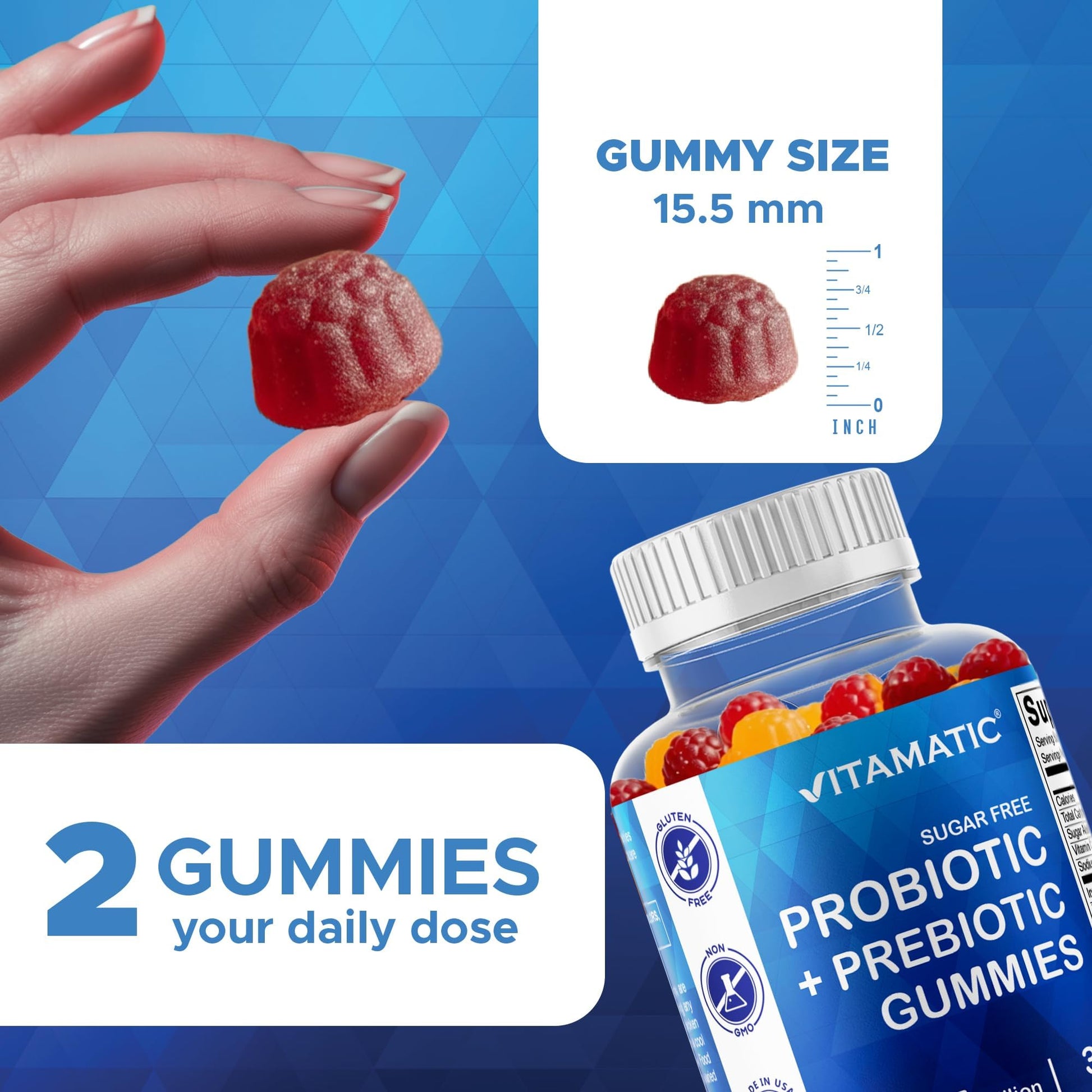 Vitamatic Probiotic Sugar Free Gummies for Men and Women – 5 Billion CFUs Digestive, Immune & Gut Health Support – Gluten Free - Maple Wellness Supplements