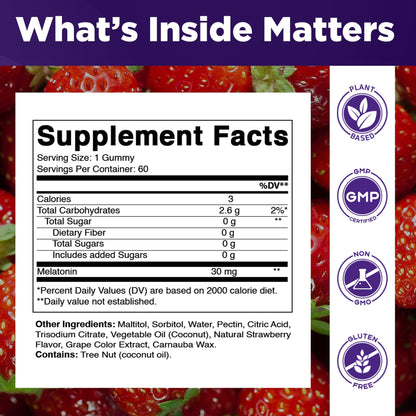 Vitamatic Sugar Free Melatonin 30mg per Gummy - 60 Servings - 60 Vegetarian Gummies - Non-Habit Forming Supplement (60 Count (Pack of 1)) - Maple Wellness Supplements