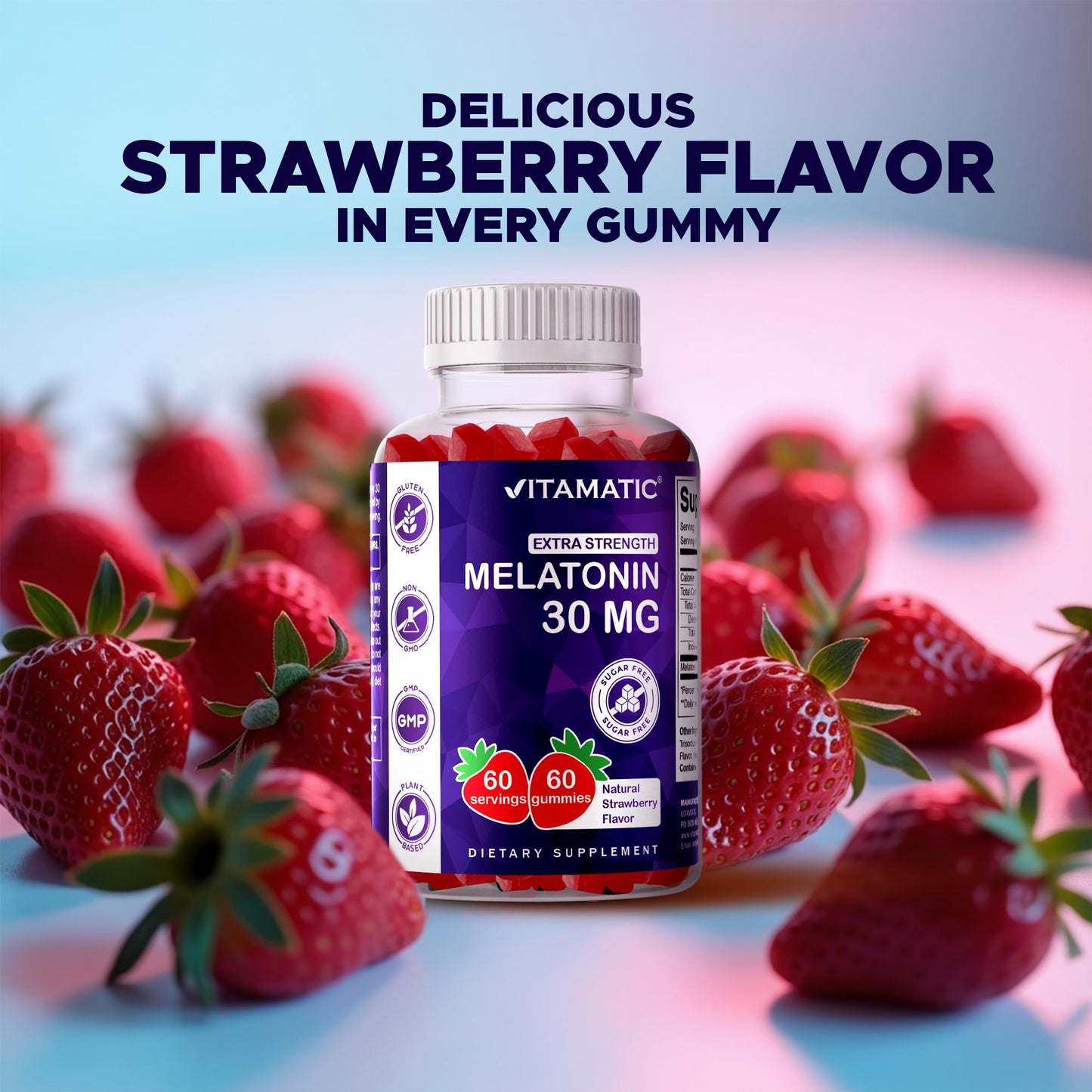 Vitamatic Sugar Free Melatonin 30mg per Gummy - 60 Servings - 60 Vegetarian Gummies - Non-Habit Forming Supplement (60 Count (Pack of 1)) - Maple Wellness Supplements