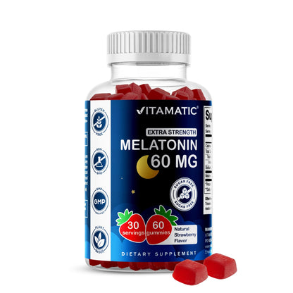 Vitamatic Sugar Free Melatonin 60 mg - 60 Vegetarian Gummies - Non-Habit Forming Supplement - Maple Wellness Supplements