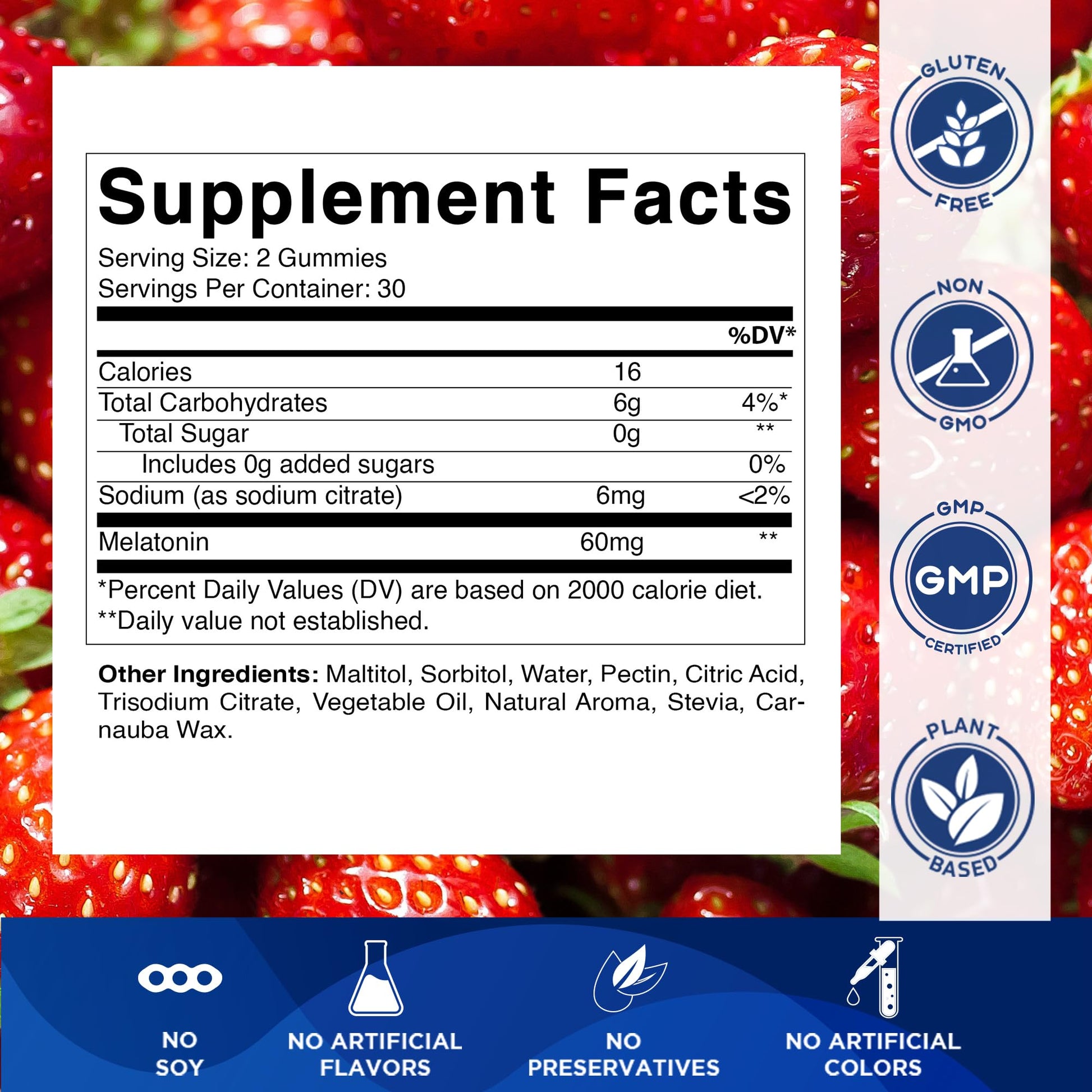 Vitamatic Sugar Free Melatonin 60 mg - 60 Vegetarian Gummies - Non-Habit Forming Supplement - Maple Wellness Supplements