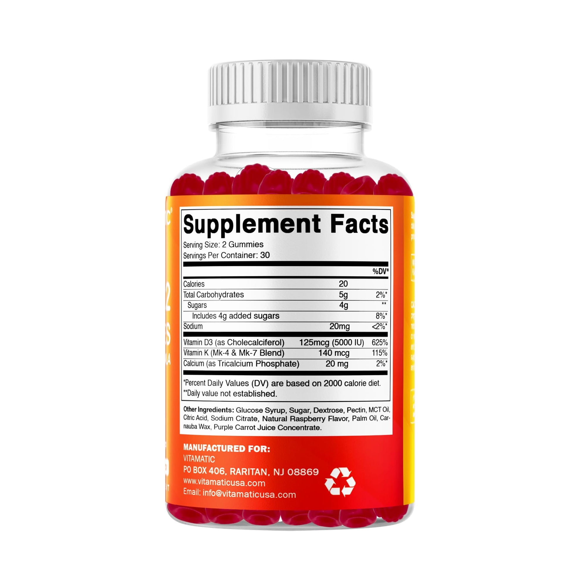 Vitamatic Vitamin D3 & K2 Gummies (2-Pack, 60 Count) Supports Healthy Bones, Heart Health, Calcium Absorption, - Maple Wellness Supplements
