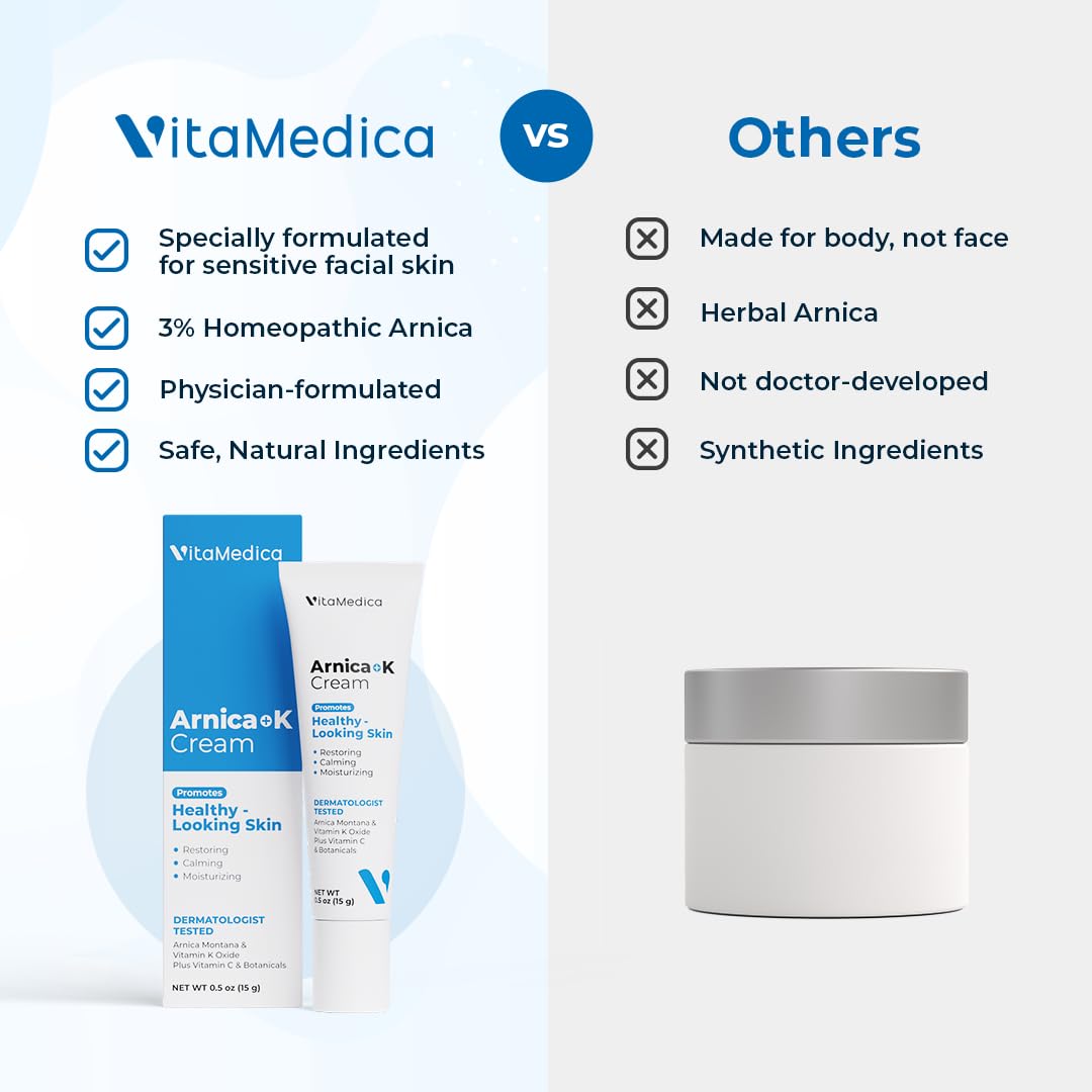 VitaMedica Arnica + Vitamin K Bruise Recovery Cream for Face & Under-Eye, Sensitive-Skin Formula, Post-Procedure Support, 0.5 oz - Maple Wellness Supplements
