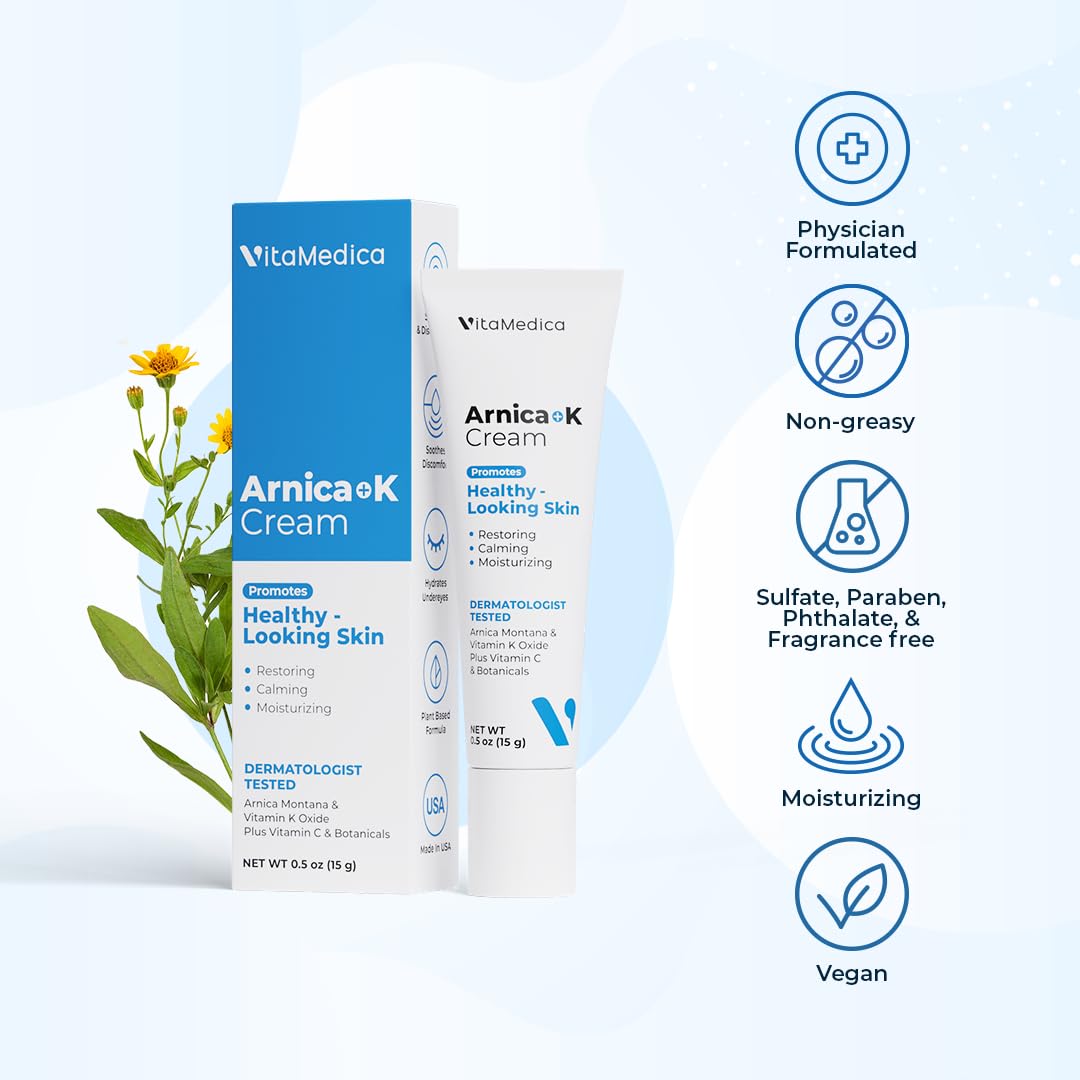 VitaMedica Arnica + Vitamin K Bruise Recovery Cream for Face & Under-Eye, Sensitive-Skin Formula, Post-Procedure Support, 0.5 oz - Maple Wellness Supplements