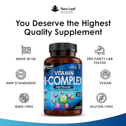Vitamin B Complex - 365 Small Tablets (One Year Supply) High Strength All 8 B Vitamins - Maple Wellness Supplements