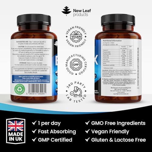 Vitamin B Complex - 365 Small Tablets (One Year Supply) High Strength All 8 B Vitamins - Maple Wellness Supplements