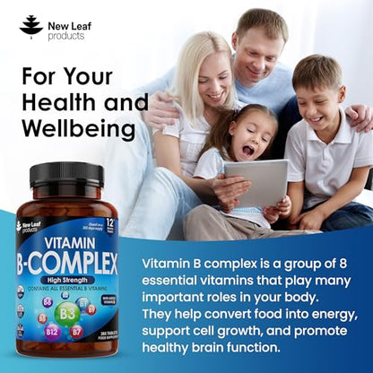 Vitamin B Complex - 365 Small Tablets (One Year Supply) High Strength All 8 B Vitamins - Maple Wellness Supplements