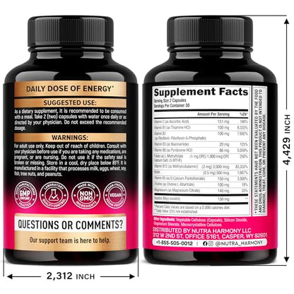 Vitamin B Complex for Men & Women - Riboflavin B2, B12, B1, B3, B5, B6, B7, B8, B9 | Vitamin C, Choline, Inositol - B-Complex Supplement - Maple Wellness Supplements