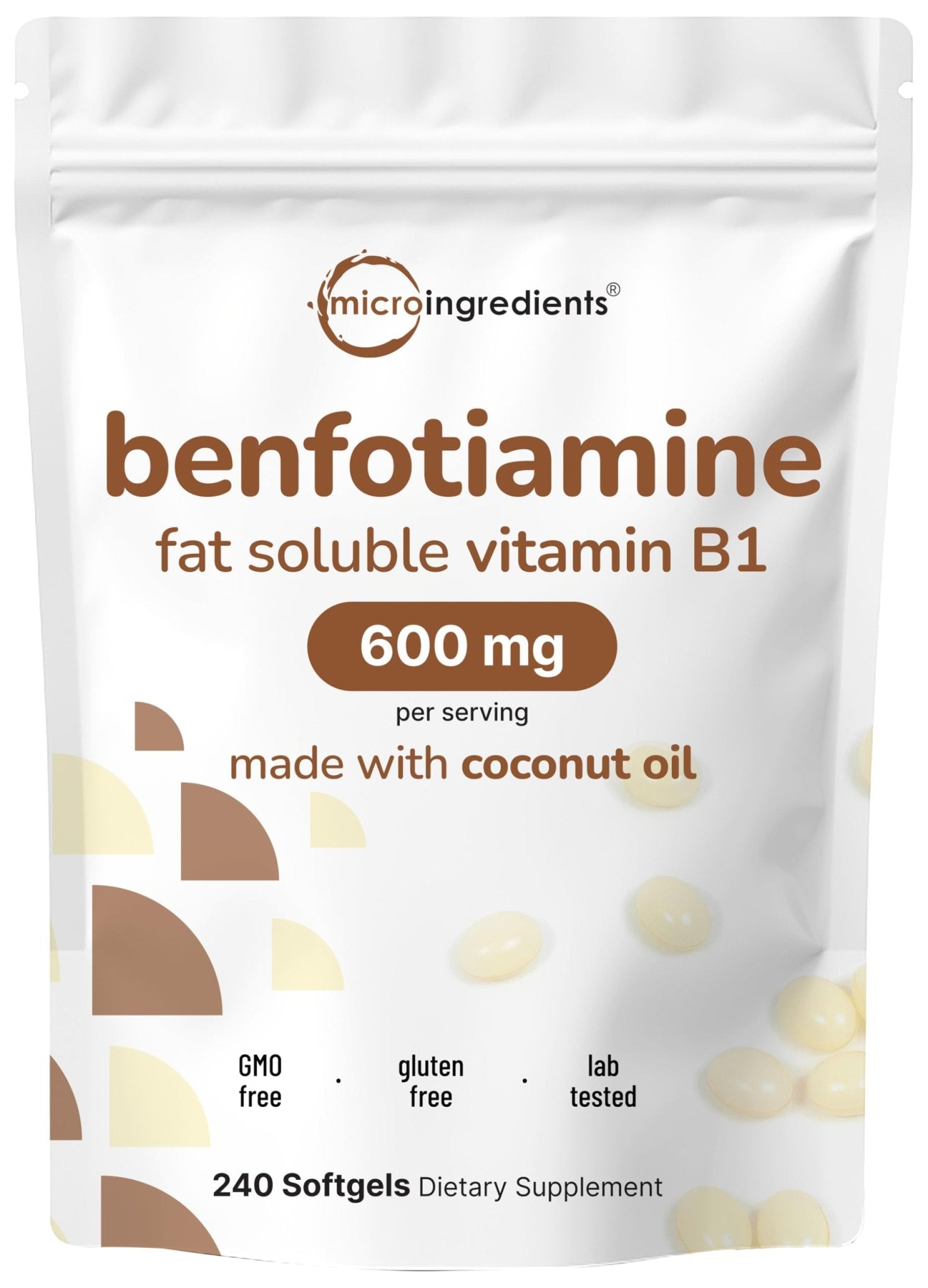 Vitamin B1 Benfotiamine 600mg Per Serving, 240 Coconut Oil Softgels | Bioavailable B Vitamins Supplement, Converted to Active Thiamine | Non-GMO, Soy Free - Maple Wellness Supplements