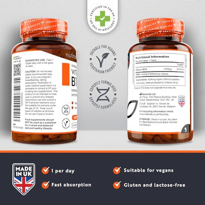 Vitamin B12 1000mcg - 365 High Strength Vegan Tablets (1 Year Supply) - Max Strength - Maple Wellness Supplements