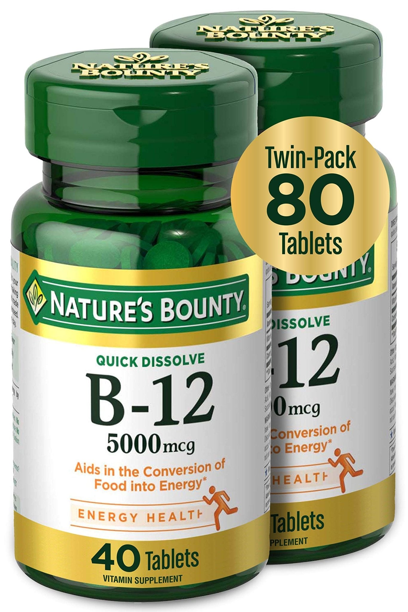 Vitamin B12 by Nature's Bounty, Quick Dissolve Vitamin Supplement, Supports Energy Metabolism and Nervous System Health, 5000mcg - Maple Wellness Supplements