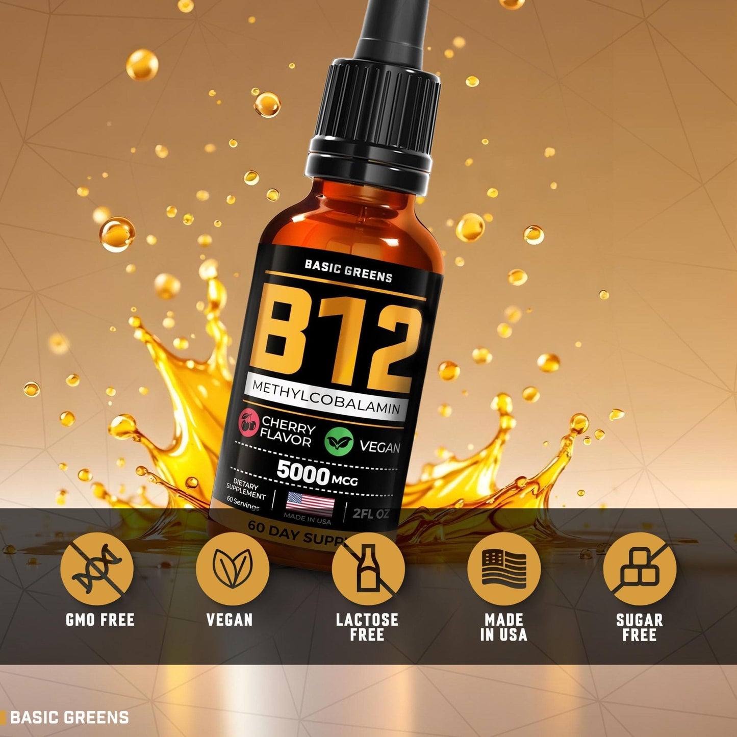 Vitamin B12 Sublingual Liquid Drops 5000 mcg – Vegan Methyl B-12 Supplement for Energy & Focus – B 12 Vitamin for Women & Men - Maple Wellness Supplements