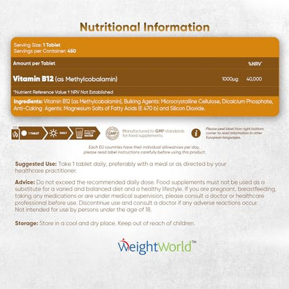 Vitamin B12 Tablets High Strength – 1000mcg Vegan B12 Supplement – 450 Pure Methylcob - Maple Wellness Supplements