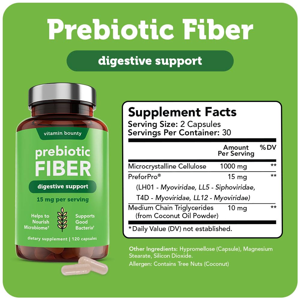 Vitamin Bounty Prebiotic Capsules - PreforPro® Prebiotics Supplement for Women & Men Digestive Health & Advanced Gut Health – No Fiber, No Bloating - Maple Wellness Supplements