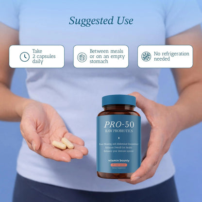 Vitamin Bounty Pro-50 Probiotics 50 Billion CFU for Women & Men - 13 Multi Strain Probiotic + Prebiotic - Digestive Health Supplements for Gut Health Support - Delayed Release Capsules for Men & Women - Maple Wellness Supplements