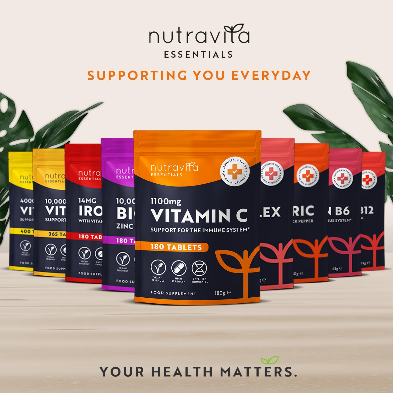Vitamin C Tablets 1100mg – 180 Premium Vegan and Vegetarian Tablets – 3 Month Supply - Maple Wellness Supplements