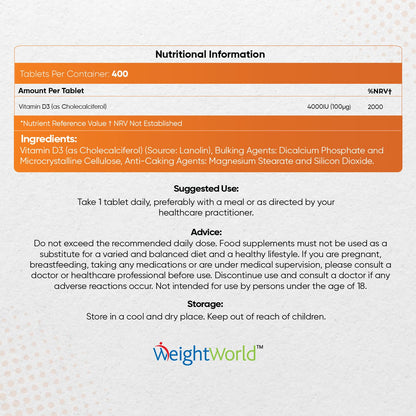 Vitamin D3 4000 IU – 400 High Strength Vitamin D Tablets (1+ Year Supply) – Vegetarian - Maple Wellness Supplements