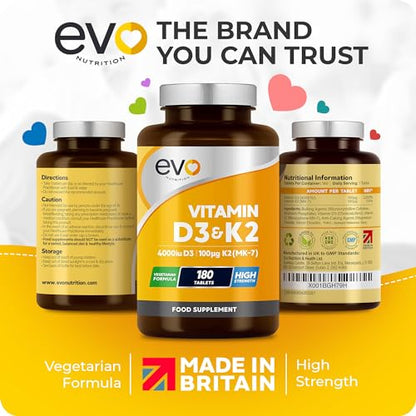 Vitamin D3 4000iu & Vitamin K2 100ug (MK7) |180 Vegetarian Tablets | 1-A-Day | 6 Month - Maple Wellness Supplements