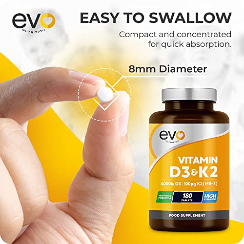 Vitamin D3 4000iu & Vitamin K2 100ug (MK7) |180 Vegetarian Tablets | 1-A-Day | 6 Month - Maple Wellness Supplements