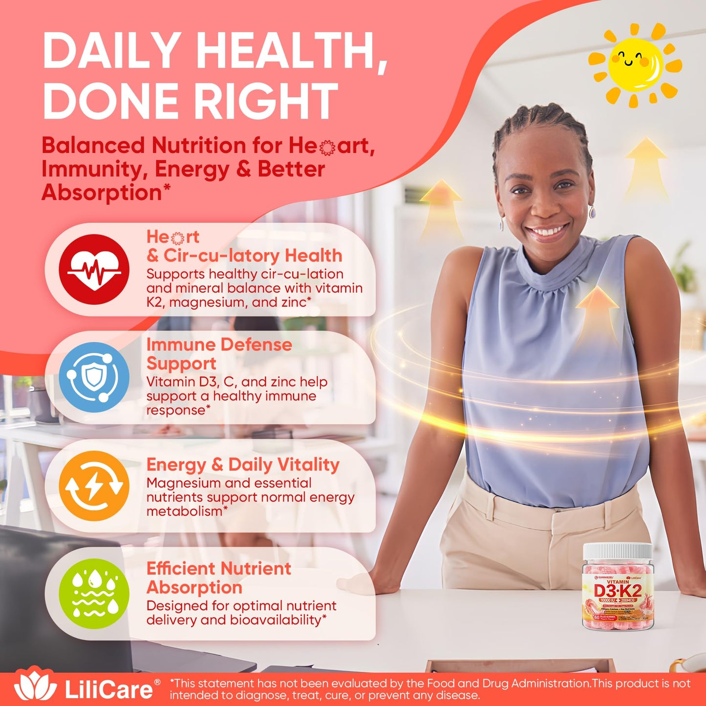 Vitamin D3 K2 Gummies 5000IU / 10,000 IU with 500mg Calcium + K2(MK-7) 200mcg, Magnesium, Vitamin C & Zinc, Extra Strength - Ultimate Absorbency for Bones - Maple Wellness Supplements