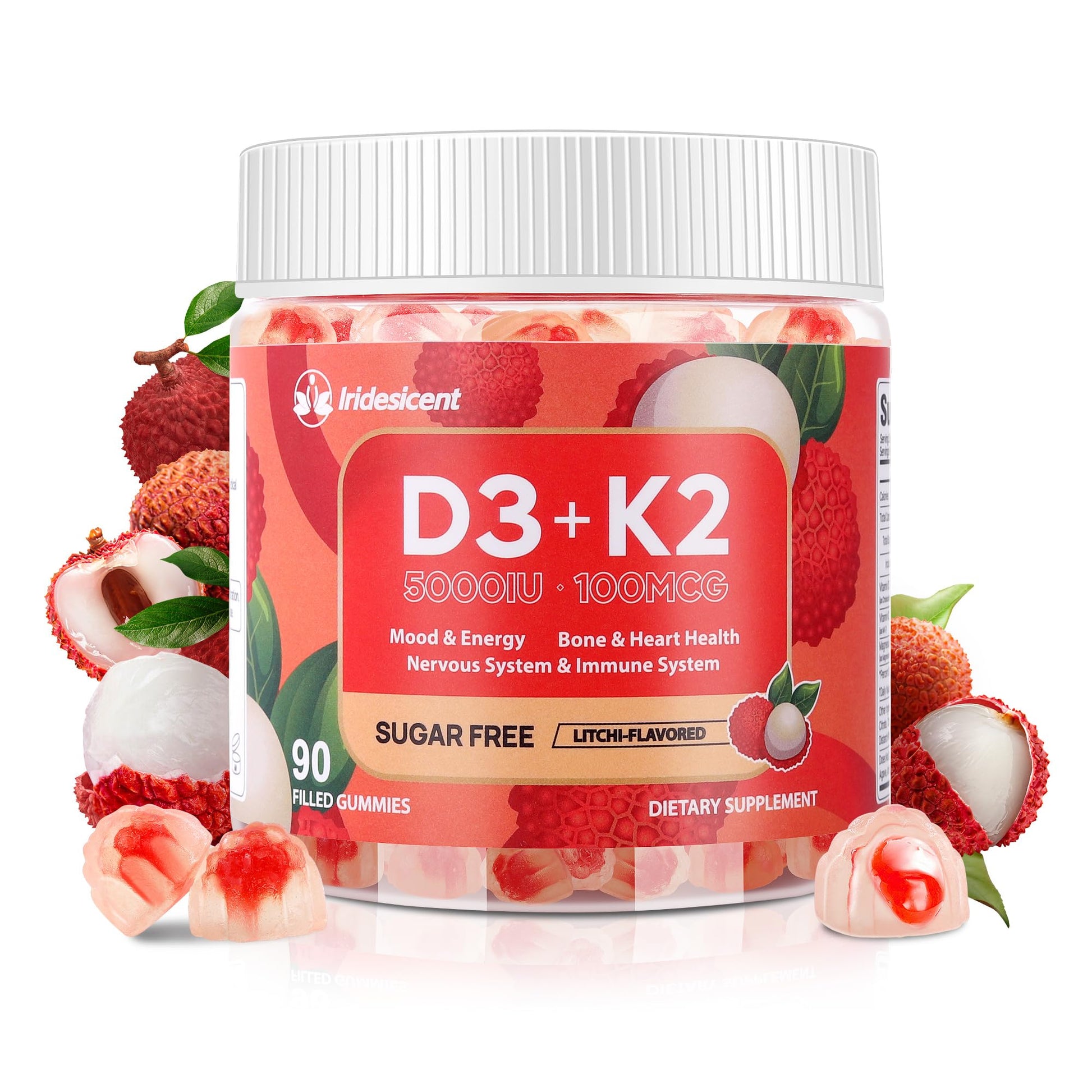 Vitamin D3 K2 Gummies w/Magnesium Sugar Free - 90 Count | D3 Vitamin 5,000 IU + K2(MK-7) 100 mcg - Vegan K2 D3 Vitamin Supplement, Highly Absorbent Supports Bone - Maple Wellness Supplements