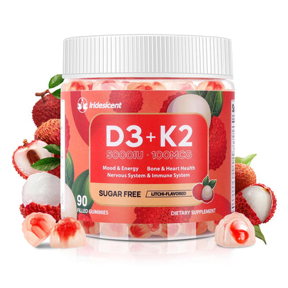 Vitamin D3 K2 Gummies w/Magnesium Sugar Free - 90 Count | D3 Vitamin 5,000 IU + K2(MK-7) 100 mcg - Vegan K2 D3 Vitamin Supplement, Highly Absorbent Supports Bone - Maple Wellness Supplements