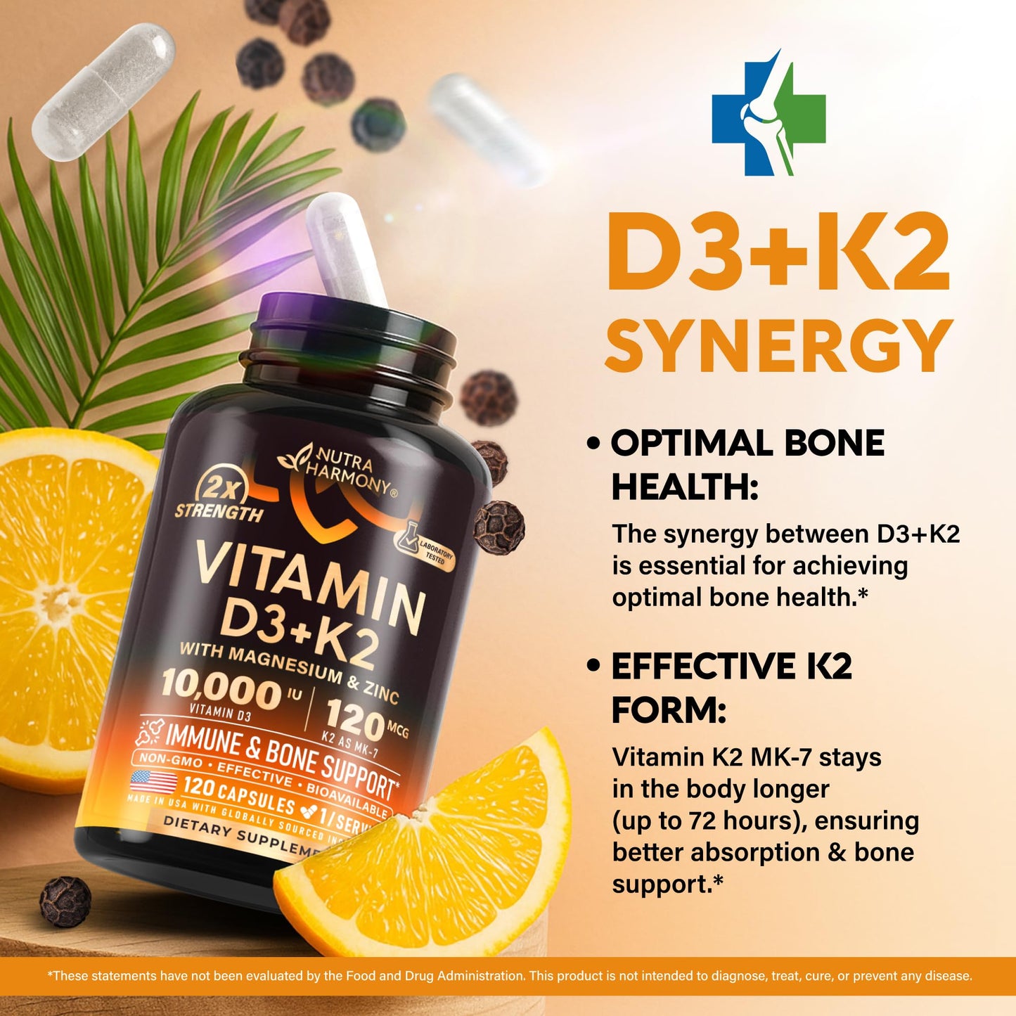Vitamin D3 K2 - Vitamin D3 10000 iu & K2 as MK-7 120 mcg - Immune & Mood Support, for Bone & Teeth Health - with Magnesium, Zinc & Vitamin C & B12 - Highly Bioavailable - Maple Wellness Supplements
