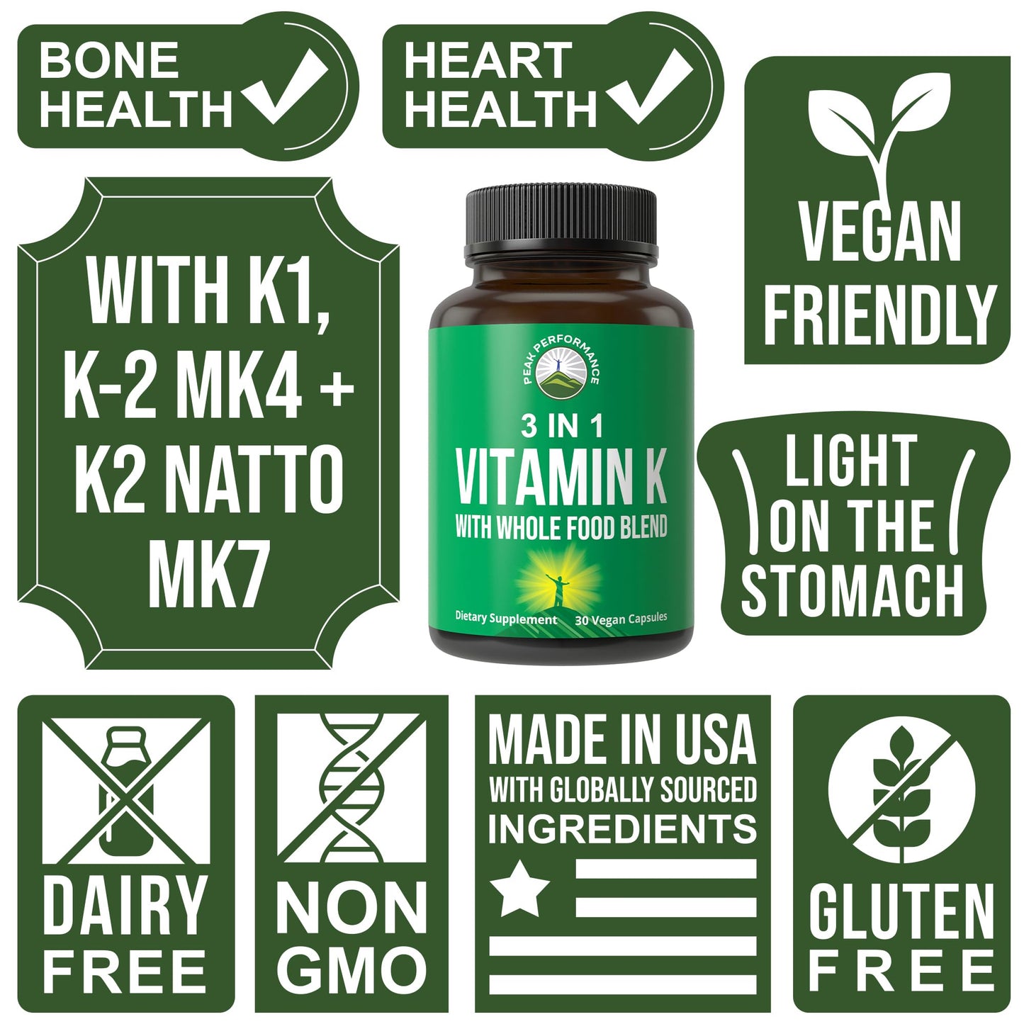 Vitamin K with Whole Food Blend of 25+ Vegetables and Fruits for Max Absorption. Vegan Capsules Supplement. Vitamins K1, K-2 MK4 + K2 Natto MK7. Alternative to Drops, Gummies. VIT K with K 2 and MK-7 - Maple Wellness Supplements