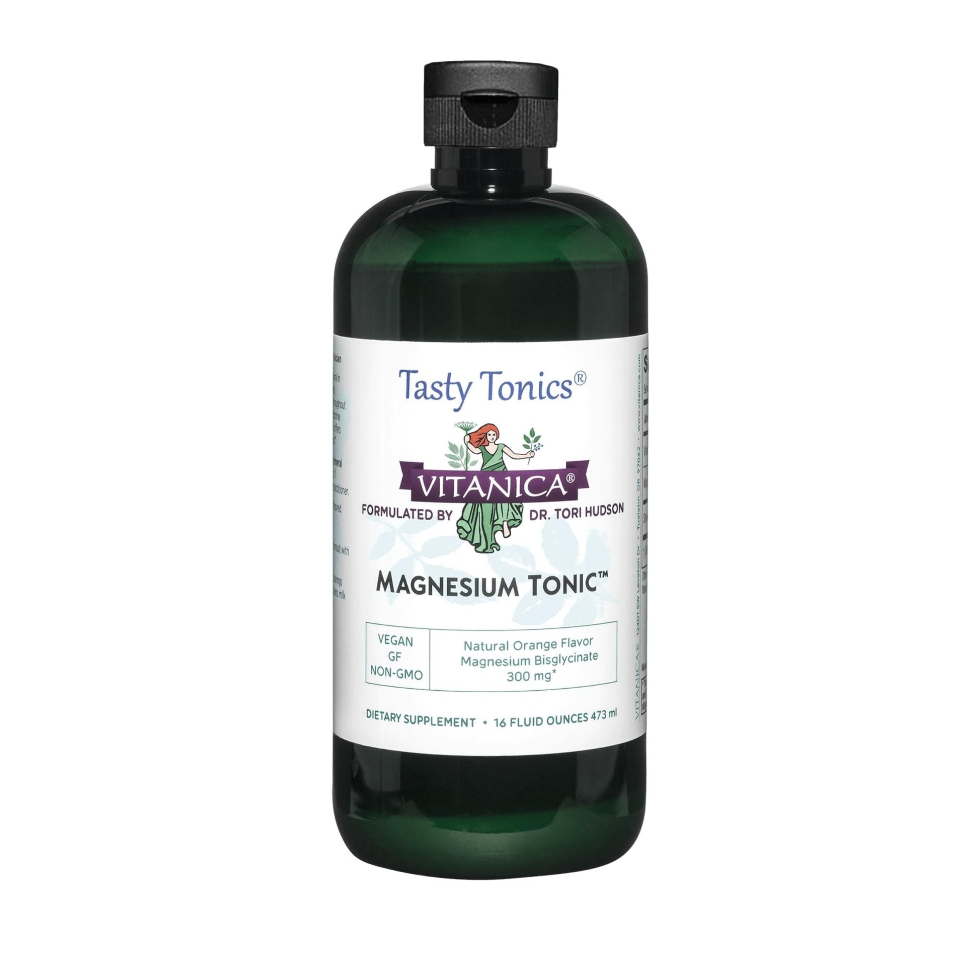 Vitanica Magnesium Tonic, Liquid Magnesium Bisglycinate Chelate 300 mg with Vitamin B6, Dr Formulated Supplement, Orange Flavor, Vegan, Gluten Free and Non-GMO,16 fl oz - Maple Wellness Supplements