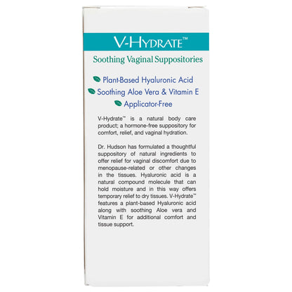 Vitanica V-Hydrate, Hyaluronic Acid Vaginal Suppositories for Comfort and Vaginal Hydration with Aloe Vera and Vitamin E, Hormone-Free & Drug-Free, Vegan, 2 Month Supply, 24 Count - Maple Wellness Supplements
