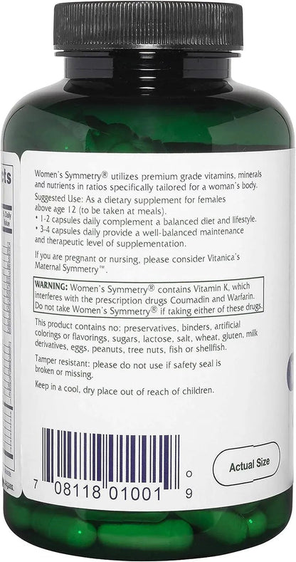 Vitanica Women's Symmetry, High Potency Daily Multivitamin, Vegan/Vegetarian, 180 Capsules - Maple Wellness Supplements