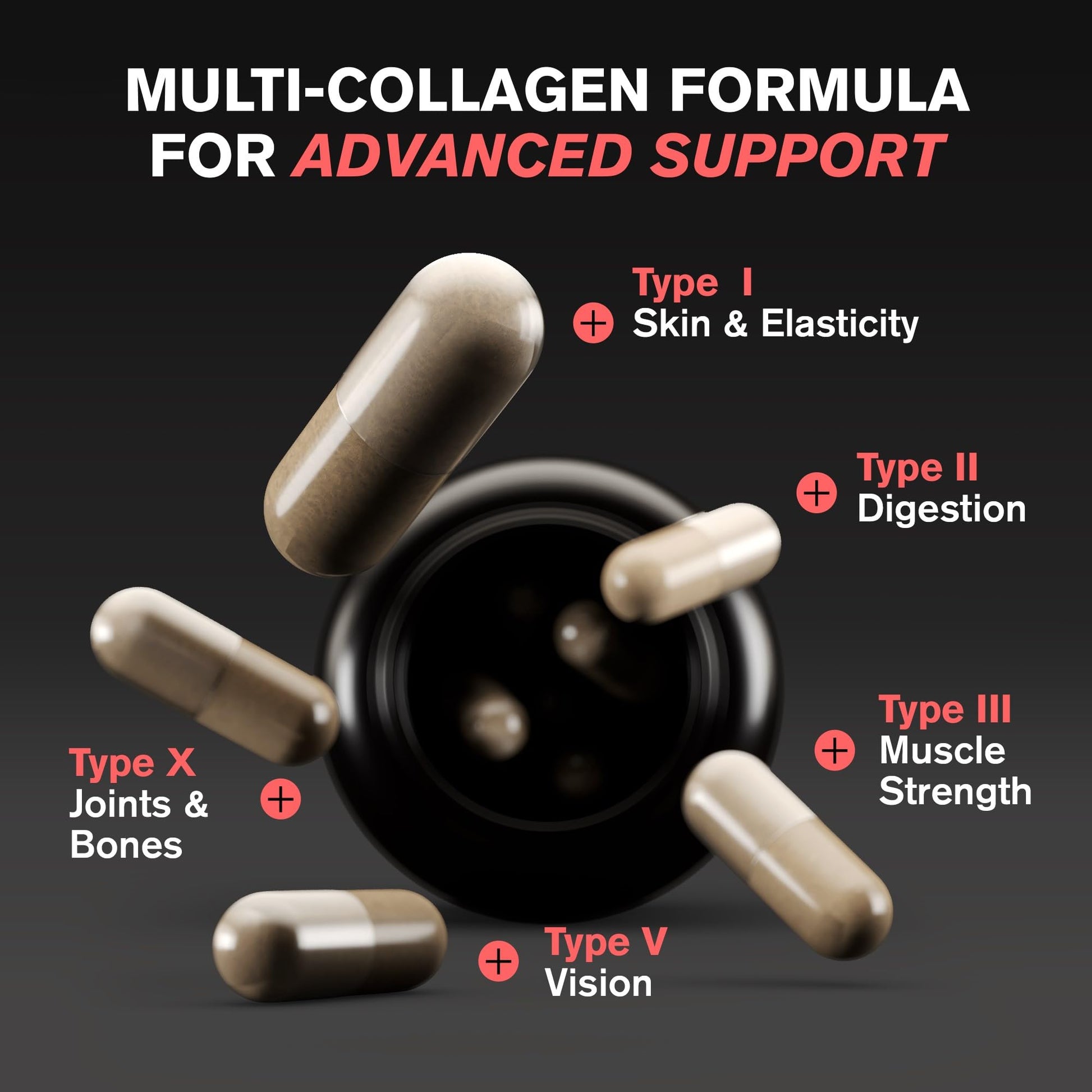VitaRaw Collagen Pills 1800 mg - Multi Collagen Supplements (Types I, II, III, V & X) Grass Fed Non GMO Collagen Peptides Pills for Hair, Skin and Joints - Hydrolyzed Collagen Protein Powder - Maple Wellness Supplements