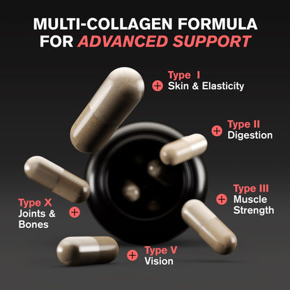 VitaRaw Collagen Pills 1800 mg - Multi Collagen Supplements (Types I, II, III, V & X) Grass Fed Non GMO Collagen Peptides Pills for Hair, Skin and Joints - Hydrolyzed Collagen Protein Powder - Maple Wellness Supplements