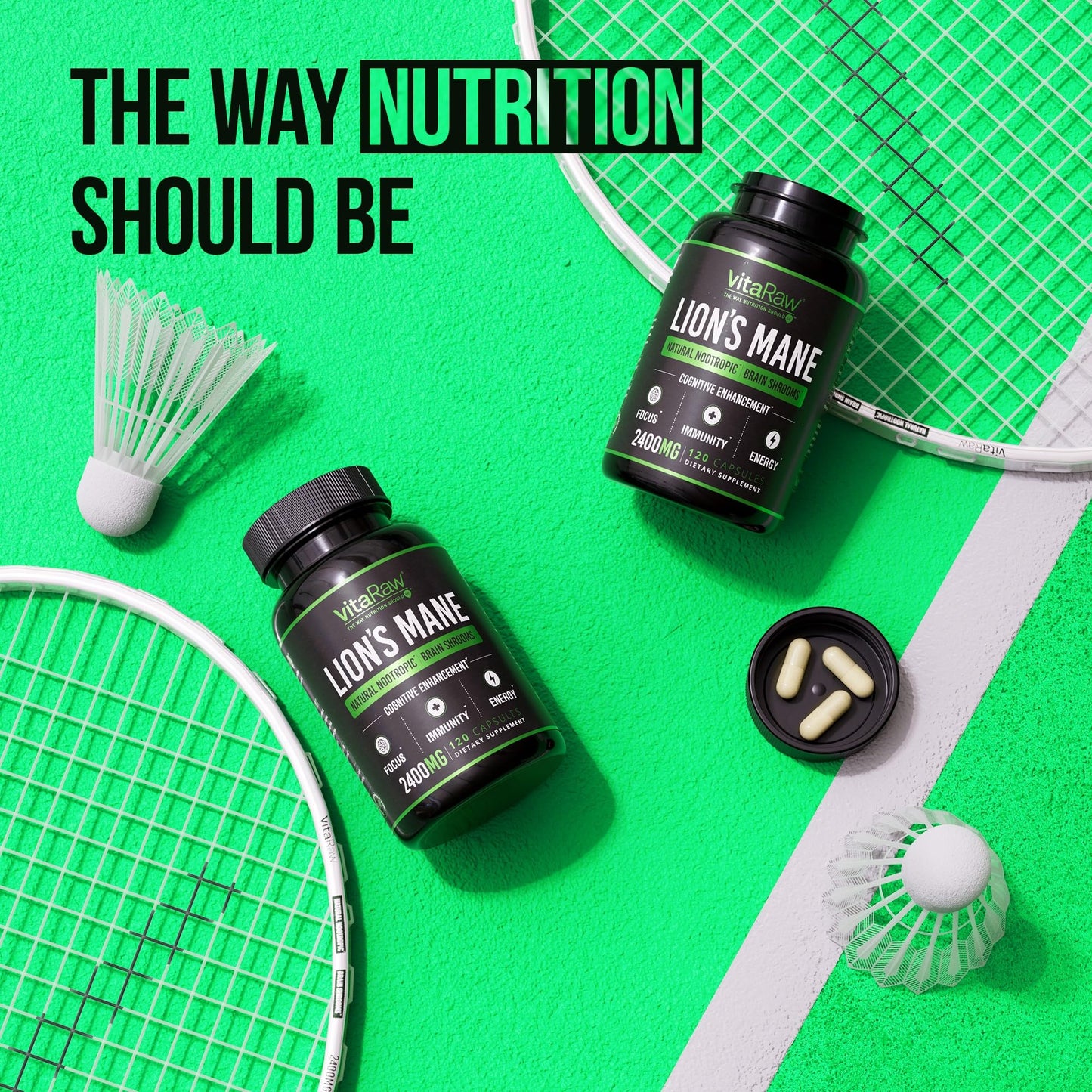 VitaRaw Organic Lions Mane Supplement Capsules 2400 mg - Powerful Nootropic - Helps Maintain Memory, Energy, and Mental Clarity - Vegan Brain Booster Focus Pills - Real Lion's Mane Supplement - Maple Wellness Supplements
