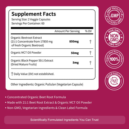 Vitarevive Organic Beet Root Capsules with Beetroot Extract 17850mg 21:1 Concentrated Beetroot Supplement Supports Circulation and Nitric Oxide - Maple Wellness Supplements