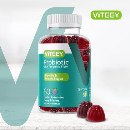 Viteey Probiotic Gummies with Prebiotics – Gut Health Supplements for Digestive Health – 2 Billion CFUs – Vegan, Gluten-Free – 60 Count - Maple Wellness Supplements