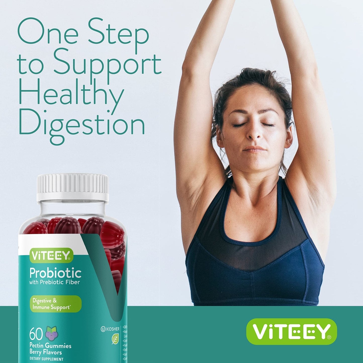 Viteey Probiotic Gummies with Prebiotics – Gut Health Supplements for Digestive Health – 2 Billion CFUs – Vegan, Gluten-Free – 60 Count - Maple Wellness Supplements