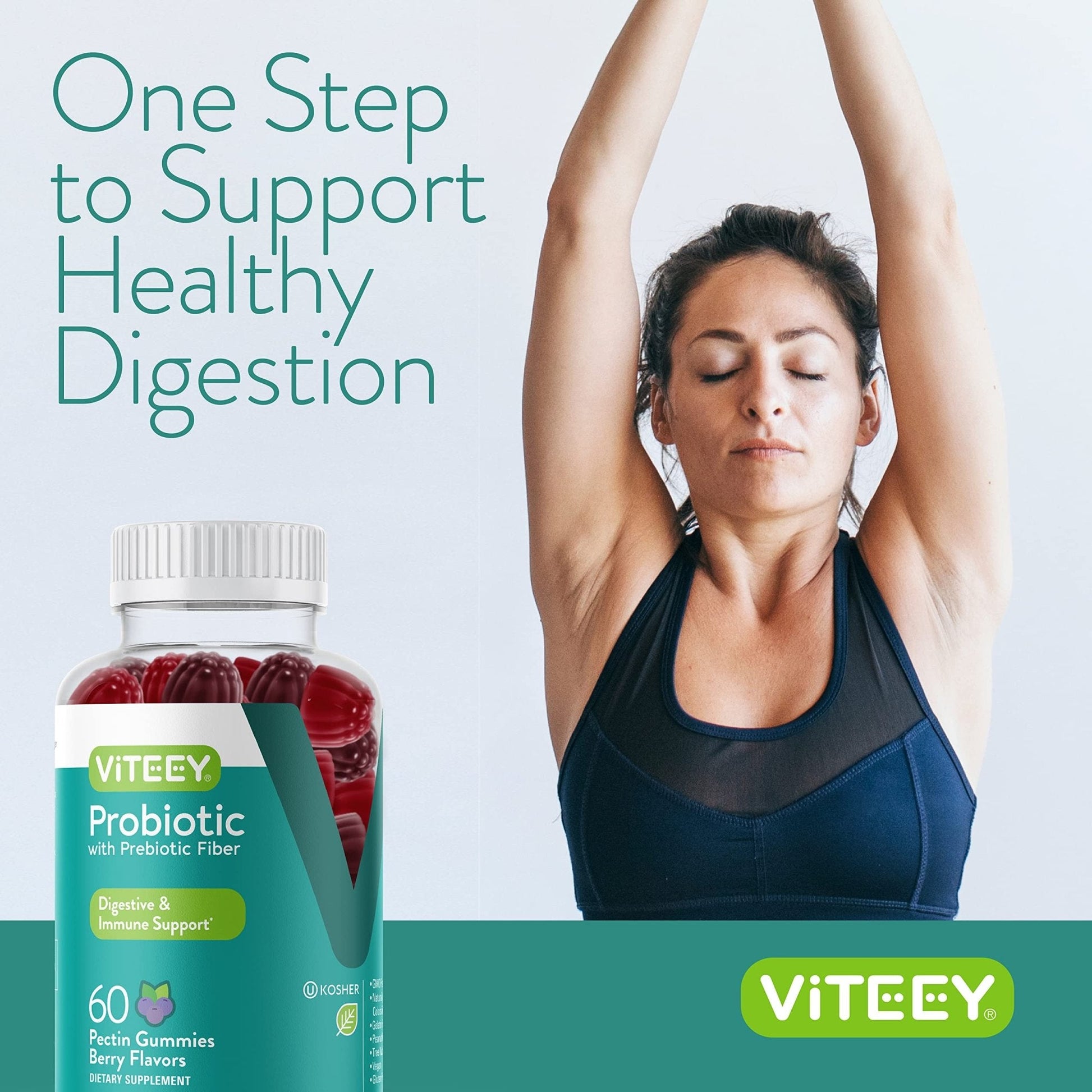 Viteey Probiotic Gummies with Prebiotics – Gut Health Supplements for Digestive Health – 2 Billion CFUs – Vegan, Gluten-Free – 60 Count - Maple Wellness Supplements